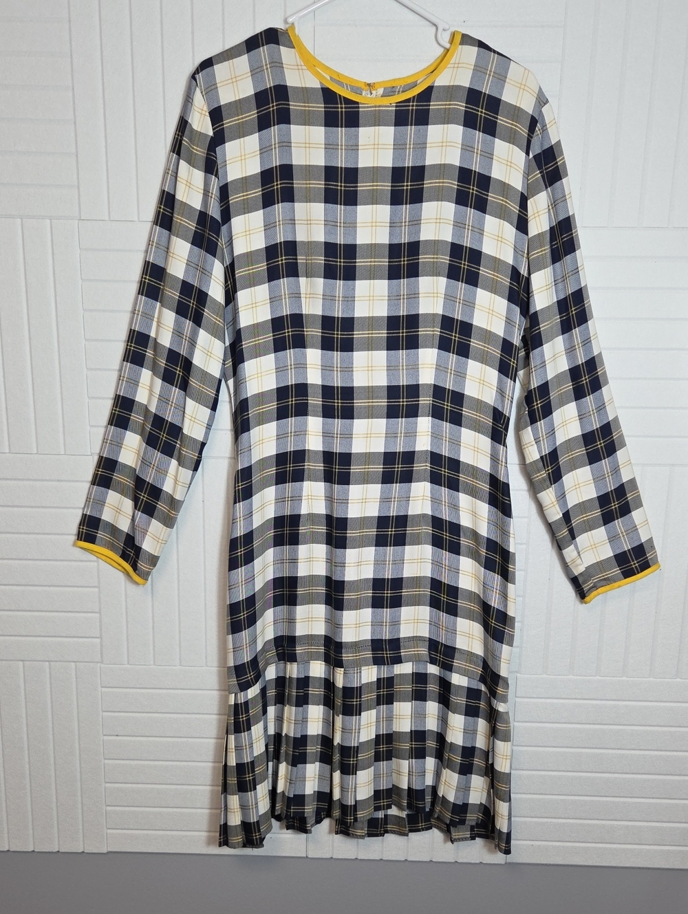 Perceptions Vintage 90s Blue & Yellow Plaid Pleated Drop Waist Dress Size 9/10